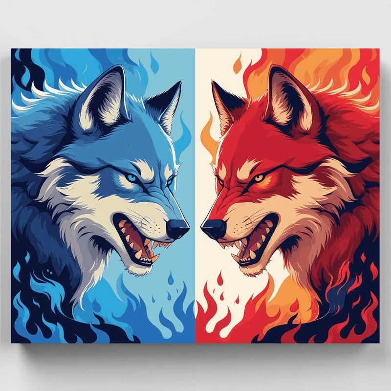 Fire and Ice Wolves - Paint by Numbers Kit