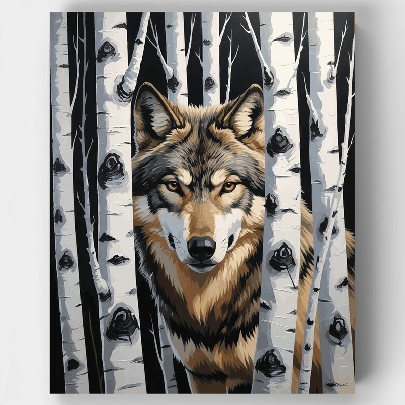 Wolf in Birch Forest - Paint by Numbers Kit