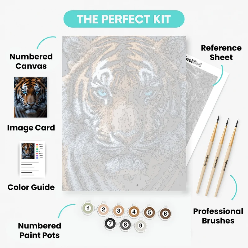 Majestic Blue-Eyed Tiger Portrait - Paint by Numbers Kit