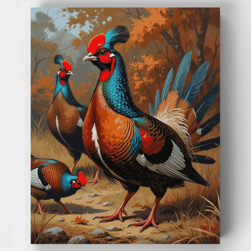 Colorful Pheasants in Autumn Forest - Paint by Numbers Kit