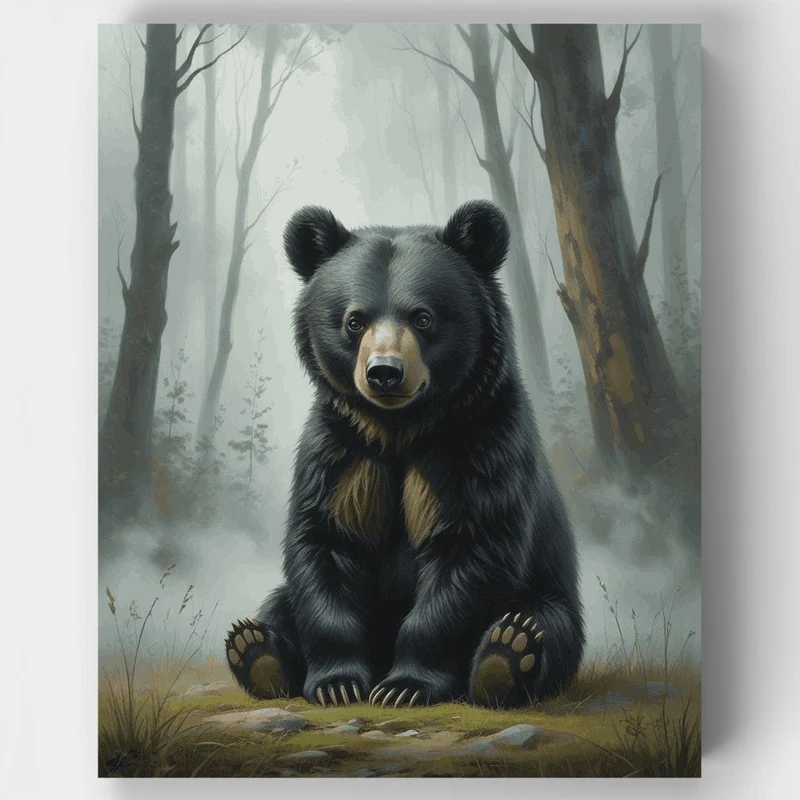 Majestic Black Bear in Misty Forest - Paint by Numbers Kit