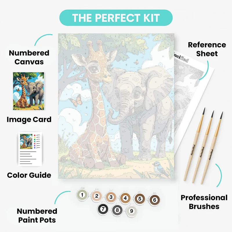 Safari Friends Giraffe and Elephant - Paint by Numbers Kit