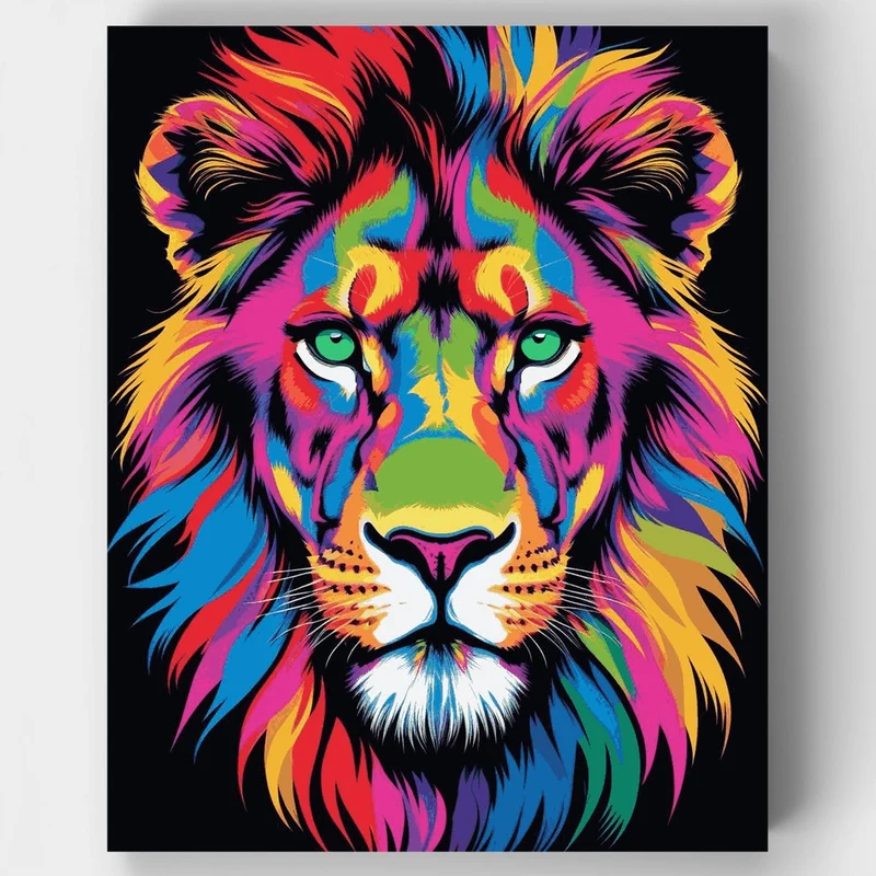 Vibrant Rainbow Lion Portrait - Paint by Numbers Kit