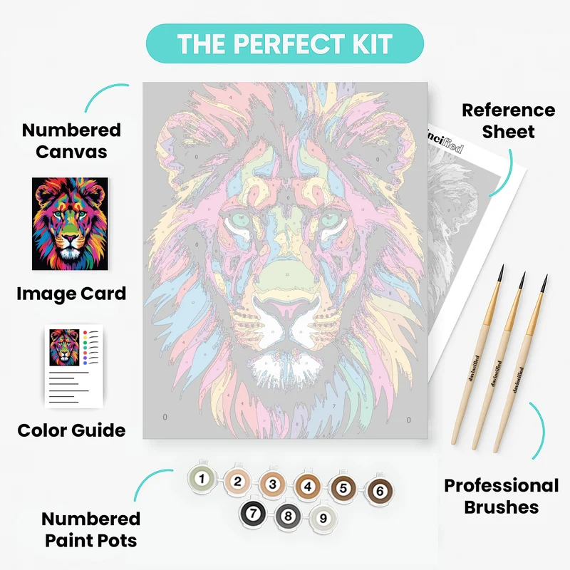 Vibrant Rainbow Lion Portrait - Paint by Numbers Kit