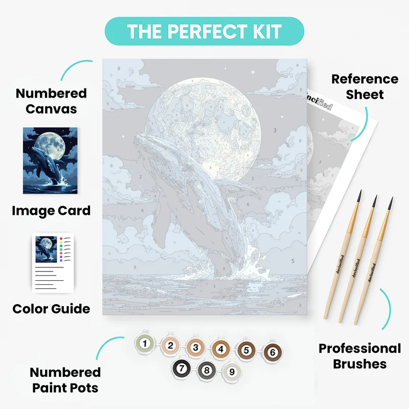 Whale Breaching Under Full Moon - Paint by Numbers Kit