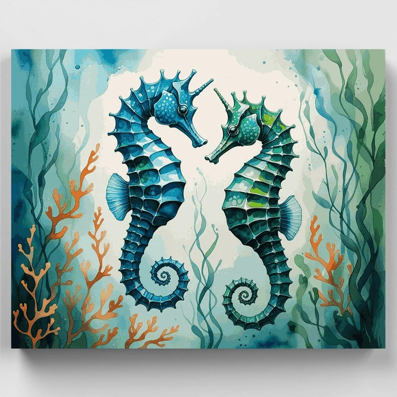 Seahorse Pair Underwater Dance - Paint by Numbers Kit