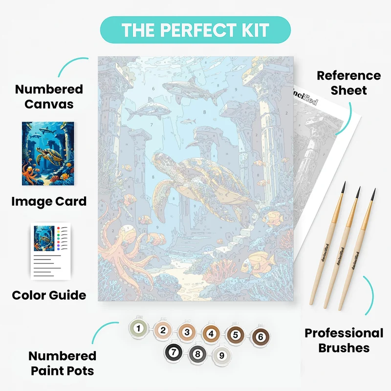 Underwater Ancient Ruins with Sea Turtle - Paint by Numbers Kit