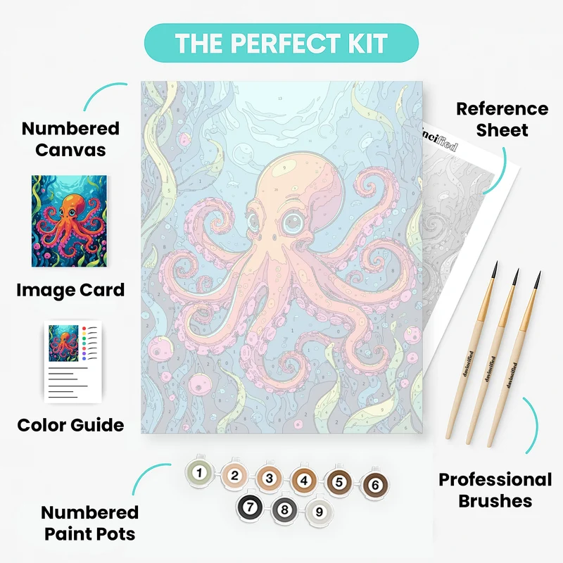Whimsical Cartoon Octopus Adventure - Paint by Numbers Kit