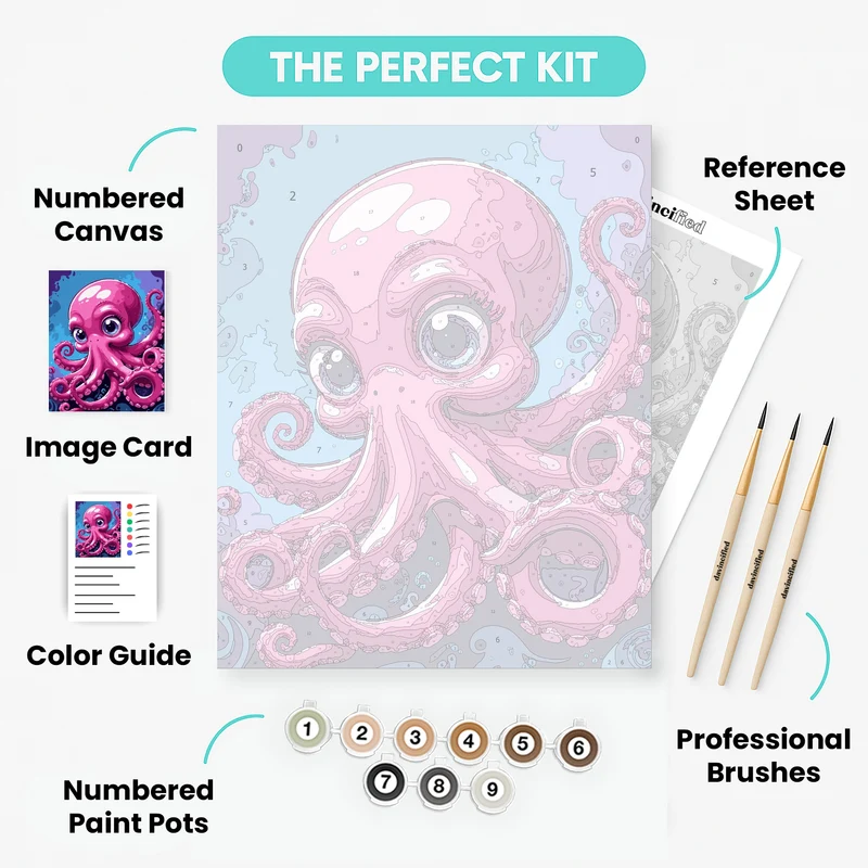 Adorable Pink Octopus - Paint by Numbers Kit