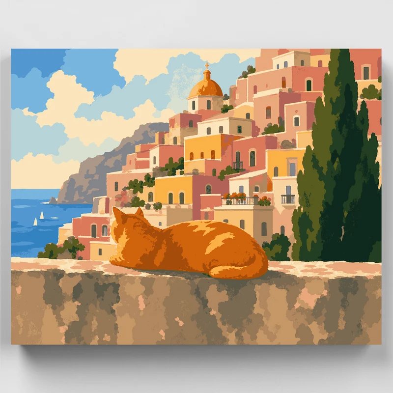 Lazy Cat in Positano - Paint by Numbers Kit