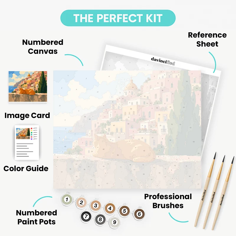 Lazy Cat in Positano - Paint by Numbers Kit