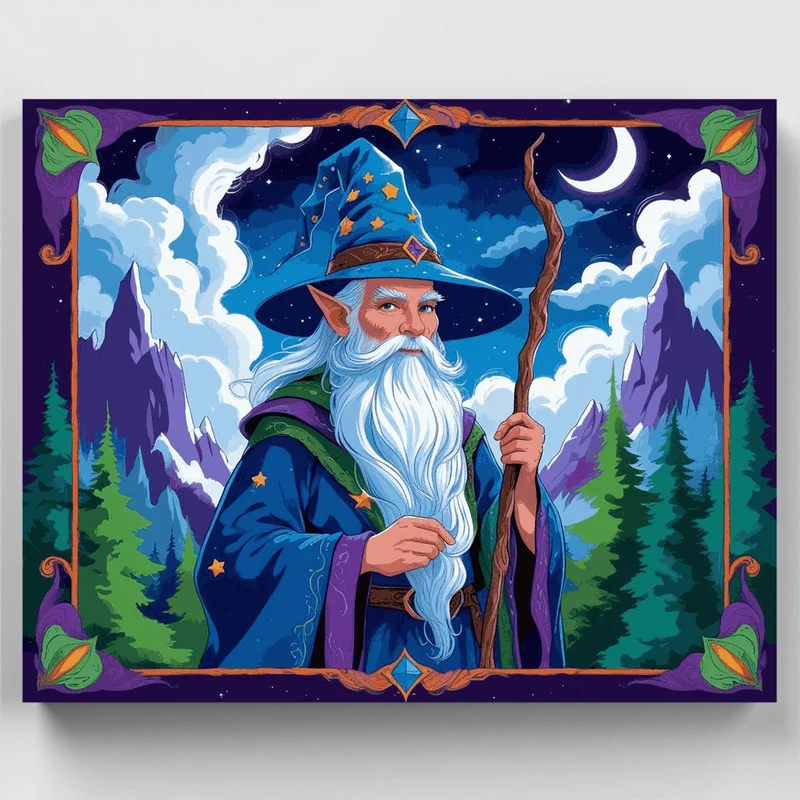 Mystical Wizard in Enchanted Forest - Paint by Numbers Kit