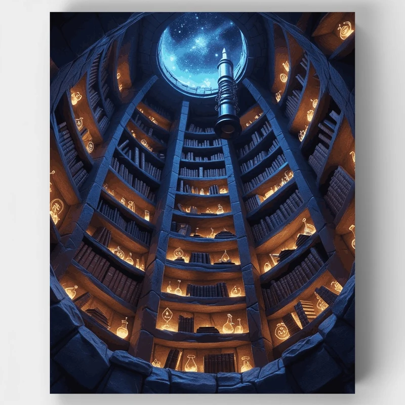 Mystical Wizard's Tower Library - Paint by Numbers Kit