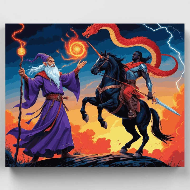 Epic Wizard Dragon Battle - Paint by Numbers Kit
