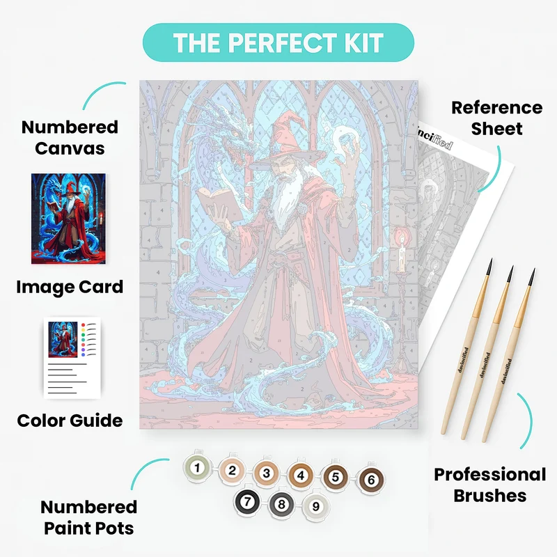 Wizard Summoning Blue Dragon - Paint by Numbers Kit