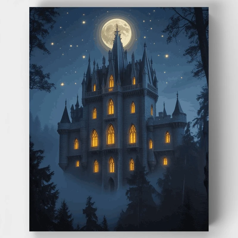 Enchanted Moonlit Castle - Paint by Numbers Kit