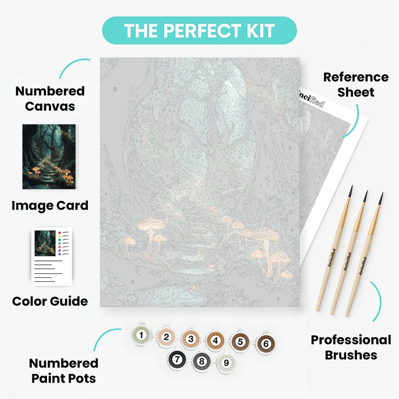 Enchanted Mushroom Forest Pathway - Paint by Numbers Kit