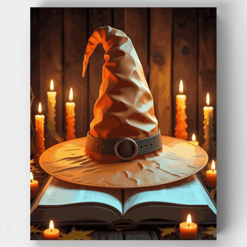 Mystical Wizard Hat with Spellbook - Paint by Numbers Kit