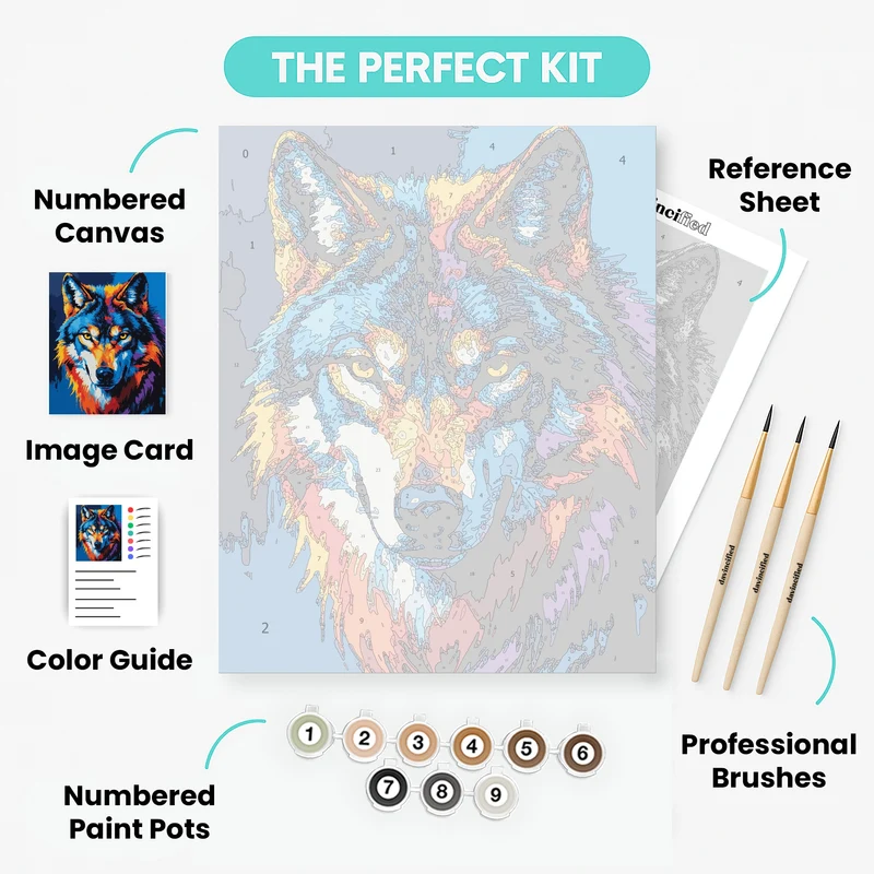 Vibrant Wolf Portrait - Paint by Numbers Kit