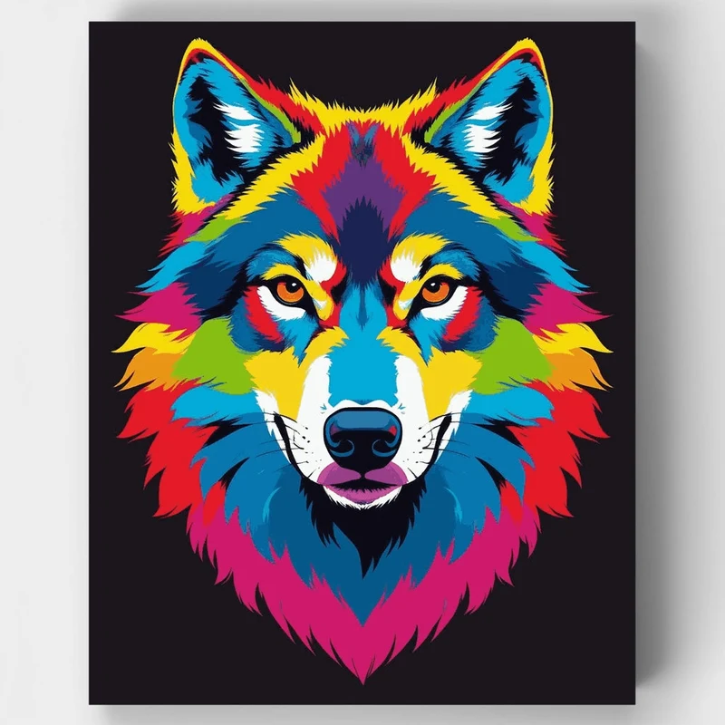 Colorful Wolf Portrait - Paint by Numbers Kit