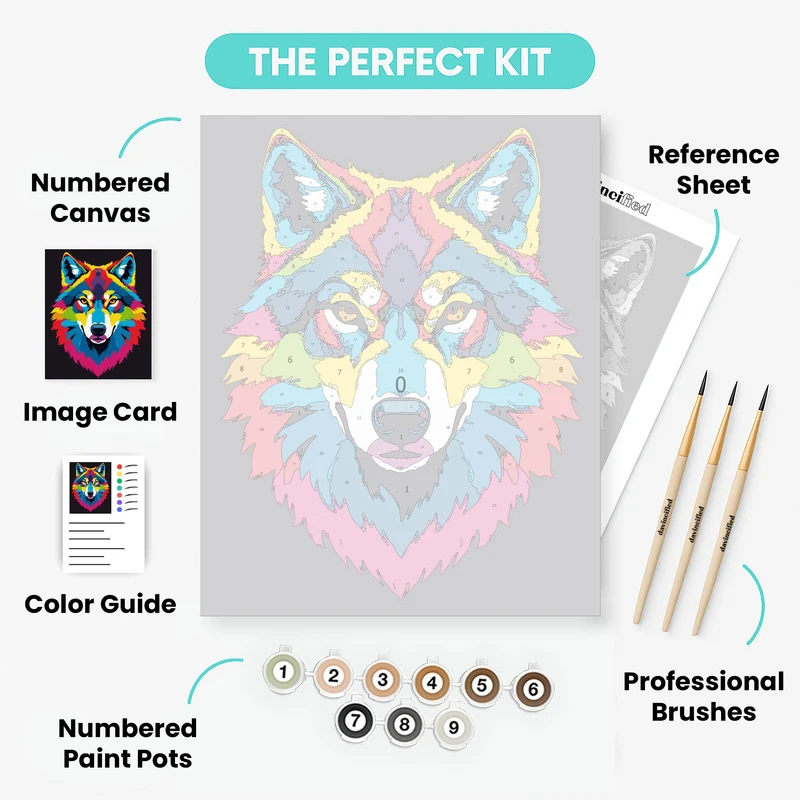 Colorful Wolf Portrait - Paint by Numbers Kit