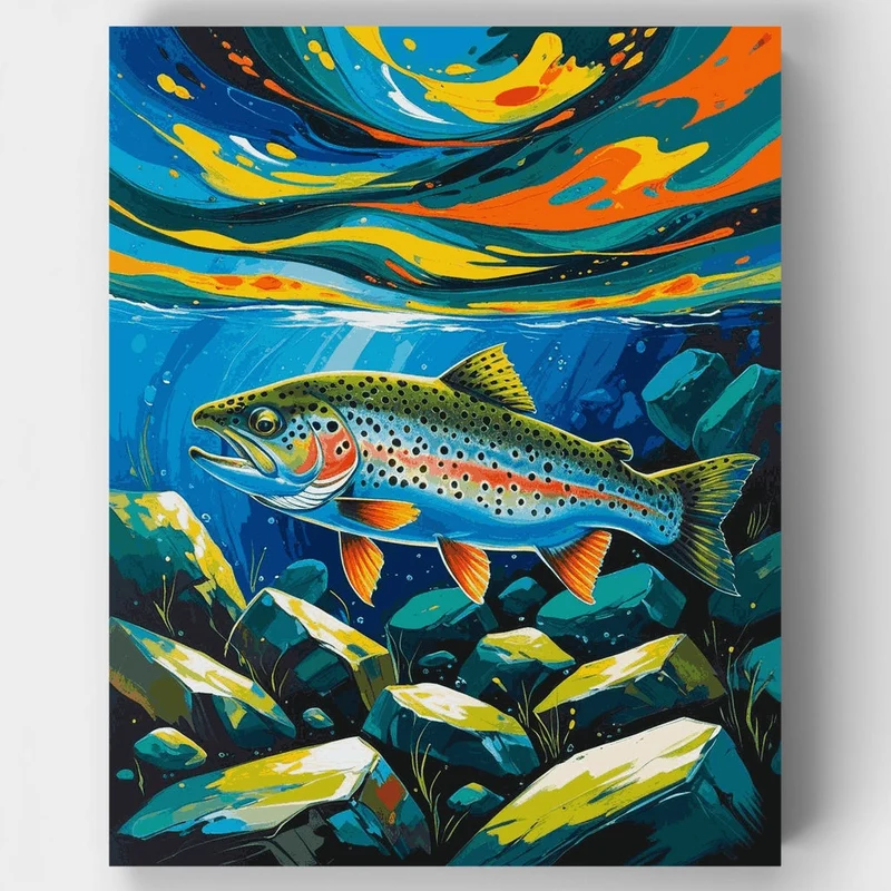 Vibrant Trout Underwater Scene - Paint by Numbers Kit