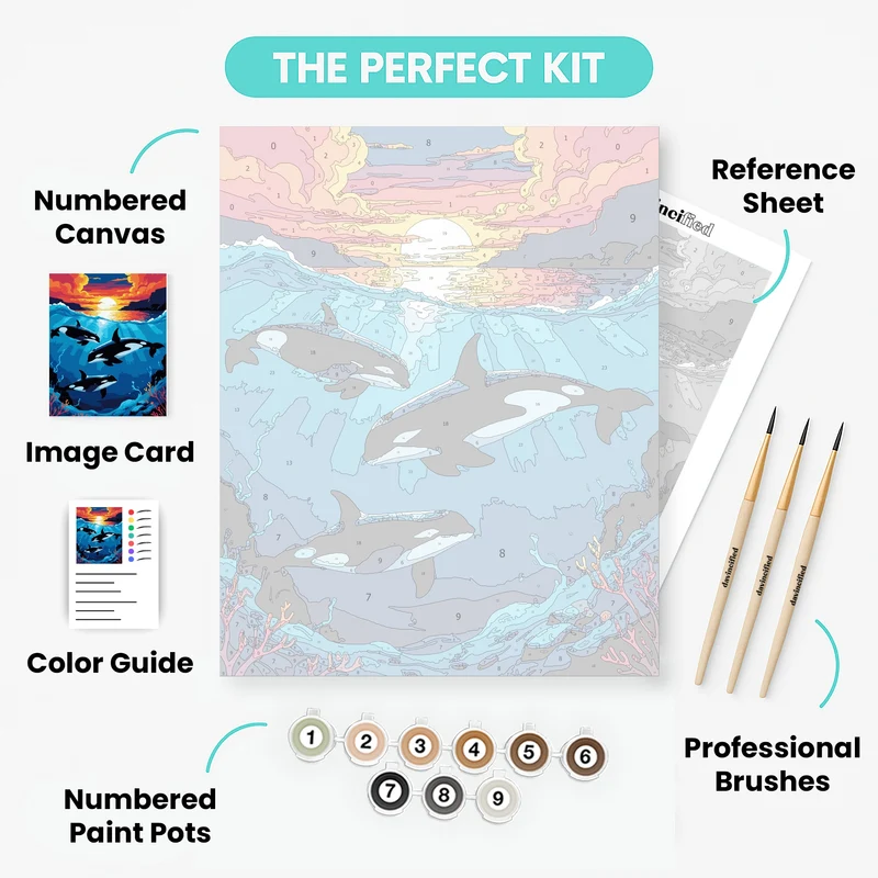 Orcas Swimming at Sunset - Paint by Numbers Kit