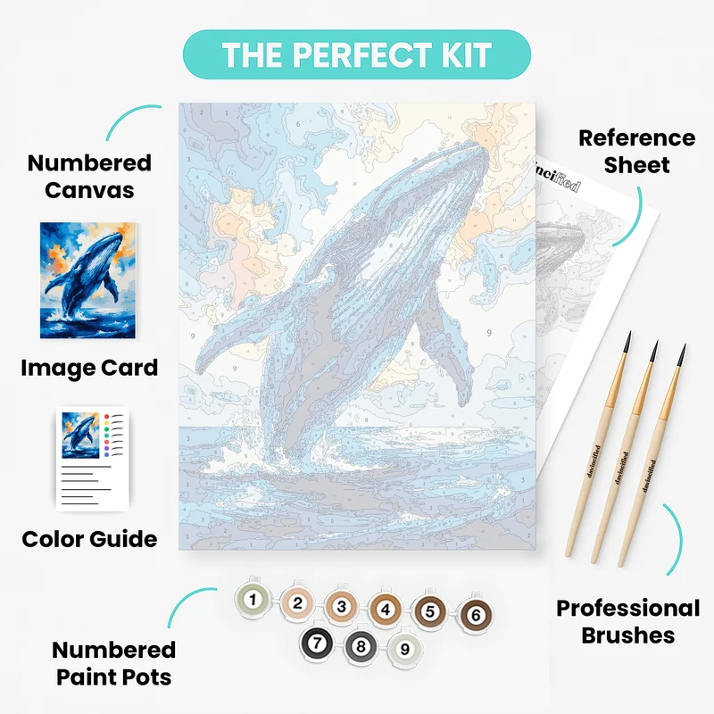 Majestic Humpback Whale Breaching Ocean Waters - Paint by Numbers Kit