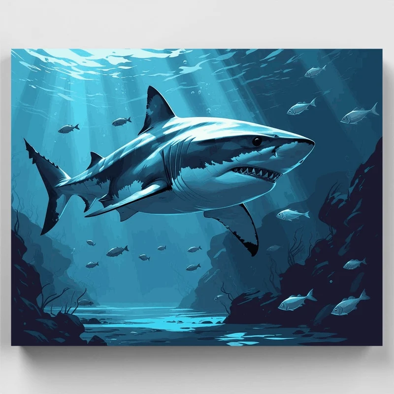 Great White Shark Ocean Scene - Paint by Numbers Kit