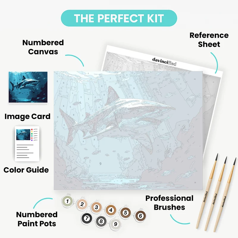 Great White Shark Ocean Scene - Paint by Numbers Kit