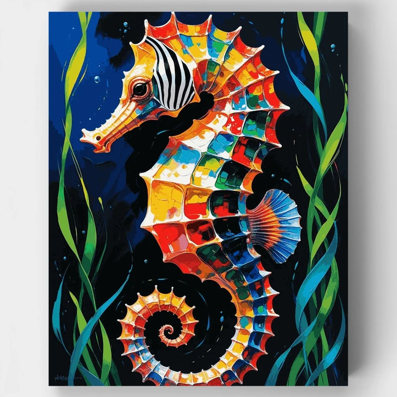 Colorful Seahorse Marine Mosaic - Paint by Numbers Kit