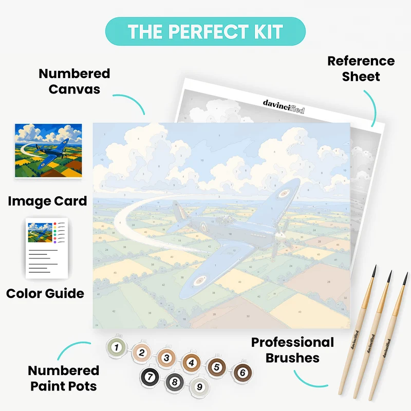 Spitfire Over Fields - Paint by Numbers Kit
