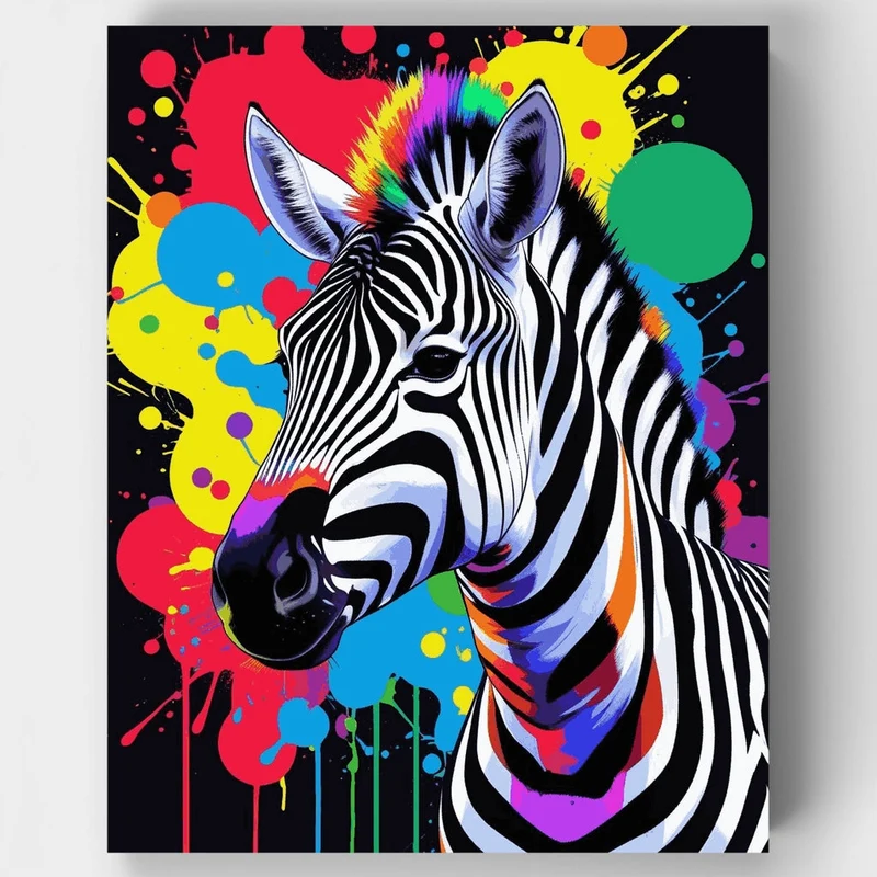 Vibrant Rainbow Zebra - Paint by Numbers Kit