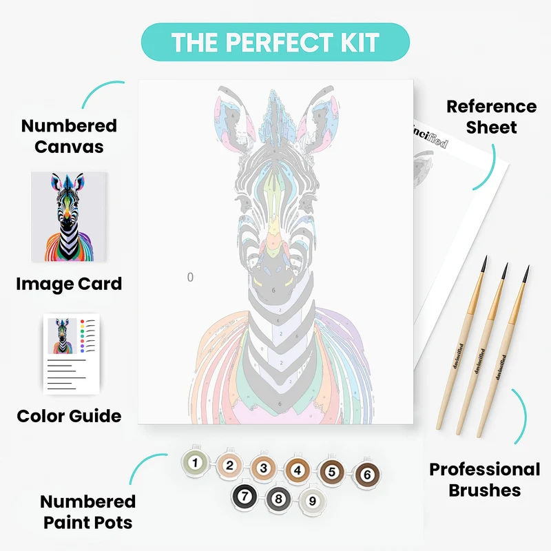 Colorful Rainbow Zebra - Paint by Numbers Kit