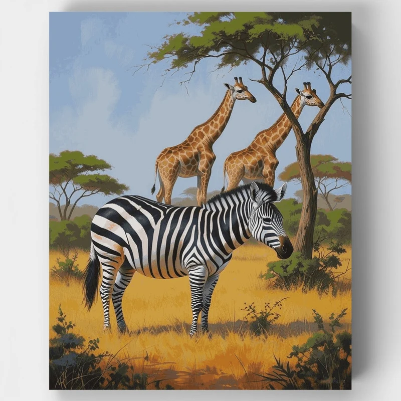 African Safari with Zebra and Giraffes - Paint by Numbers Kit
