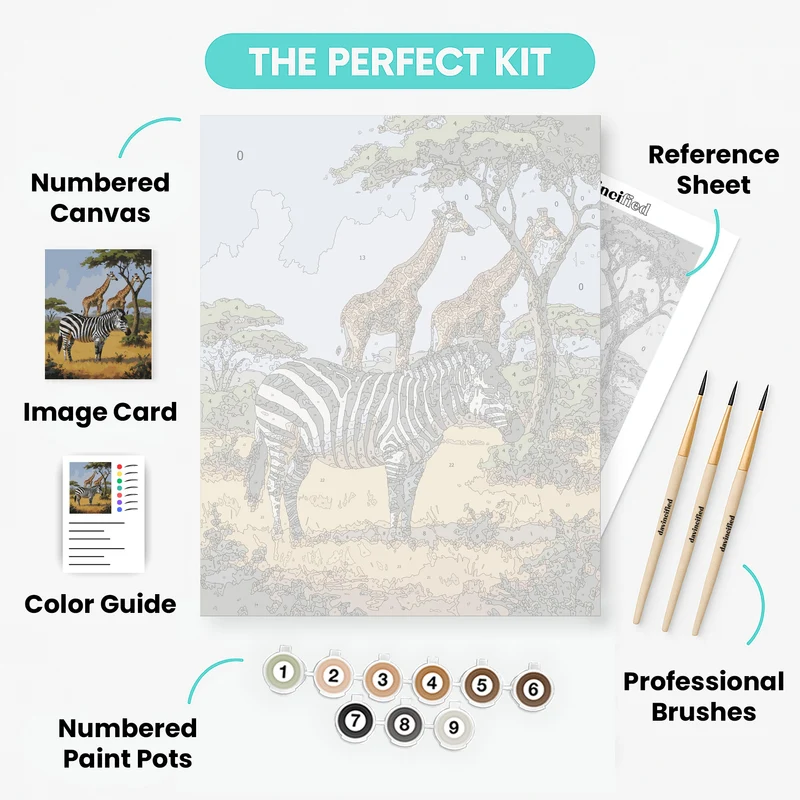 African Safari with Zebra and Giraffes - Paint by Numbers Kit