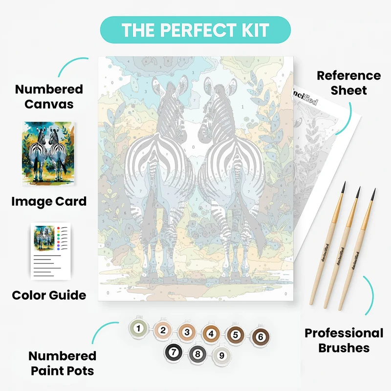 Two Zebras in Colorful Watercolor Style - Paint by Numbers Kit