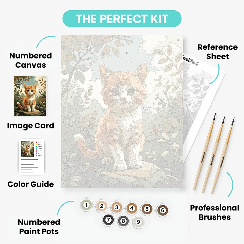 Adorable Orange Kitten in Garden - Paint by Numbers Kit