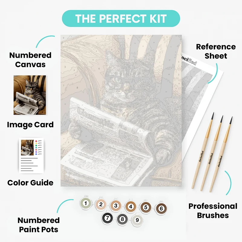 Intellectual Cat Reading Newspaper - Paint by Numbers Kit