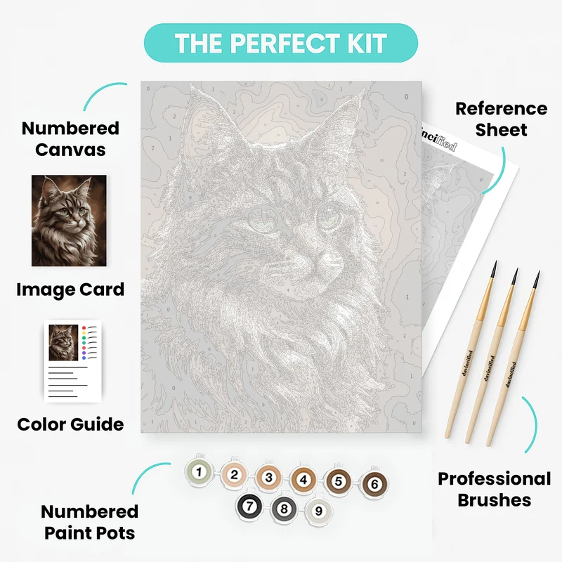 Majestic Maine Coon Cat Portrait - Paint by Numbers Kit