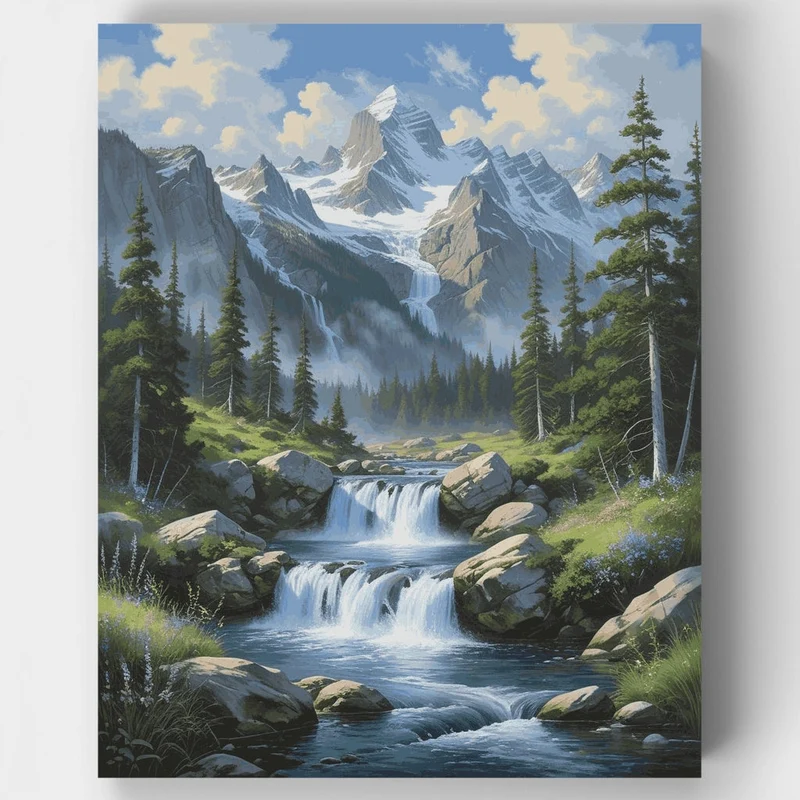 Majestic Mountain Waterfall Landscape - Paint by Numbers Kit