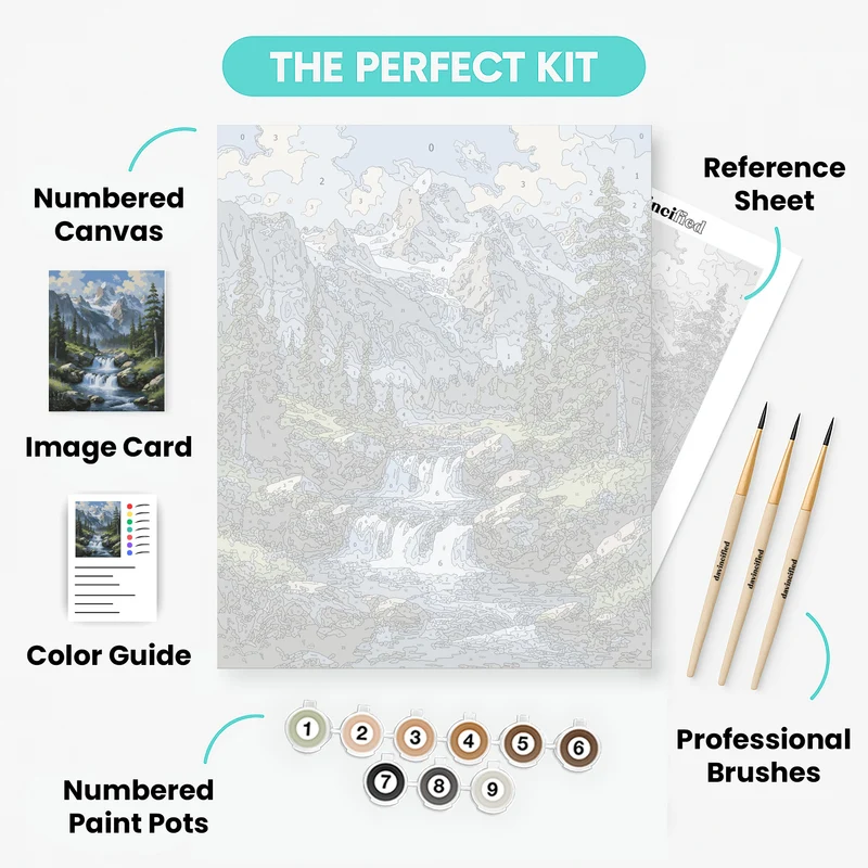 Majestic Mountain Waterfall Landscape - Paint by Numbers Kit