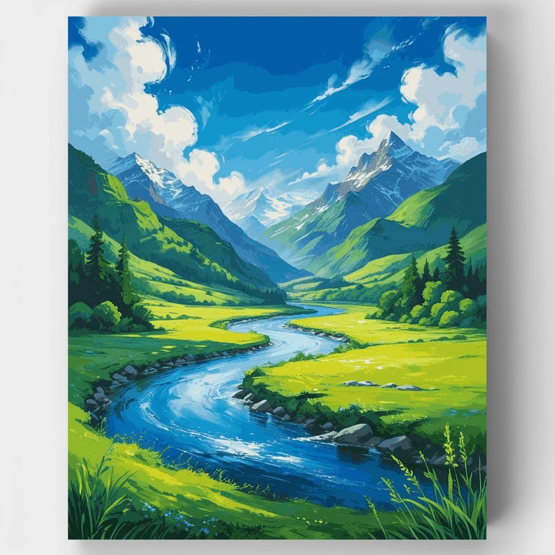 Alpine Valley River Vista - Paint by Numbers Kit
