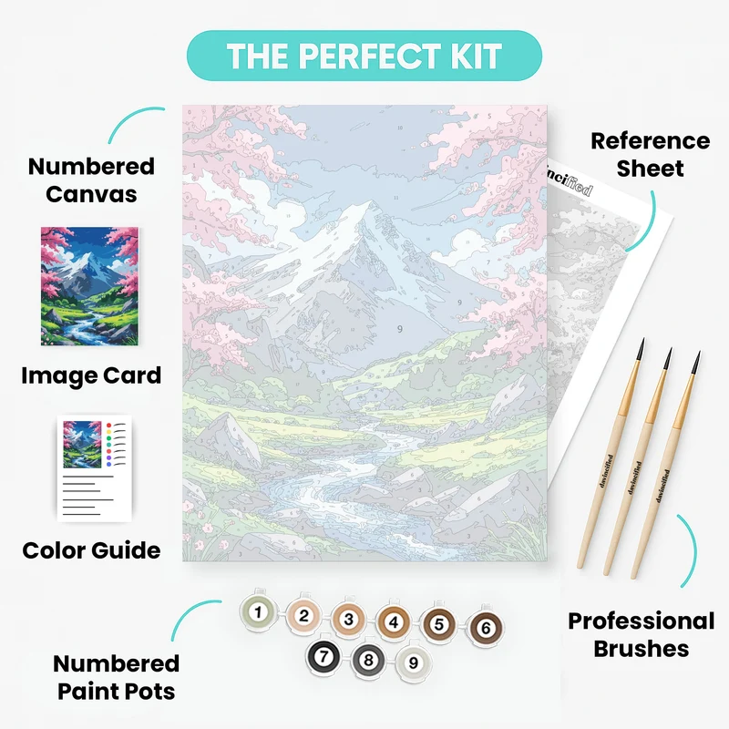 Cherry Blossom Mountain Valley Stream - Paint by Numbers Kit