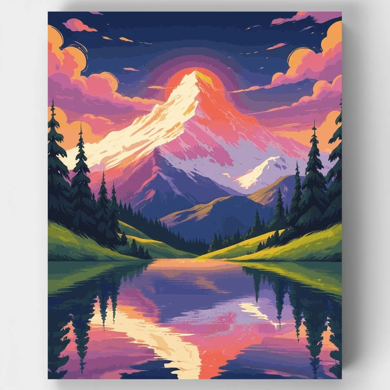 Mountain Lake Sunset Reflection - Paint by Numbers Kit