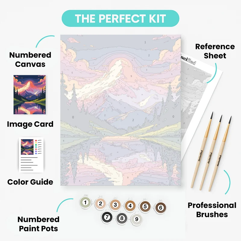 Mountain Lake Sunset Reflection - Paint by Numbers Kit