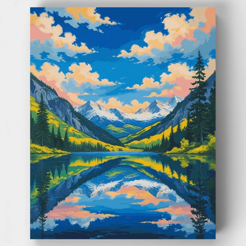 Alpine Lake Mountain Valley Reflection - Paint by Numbers Kit