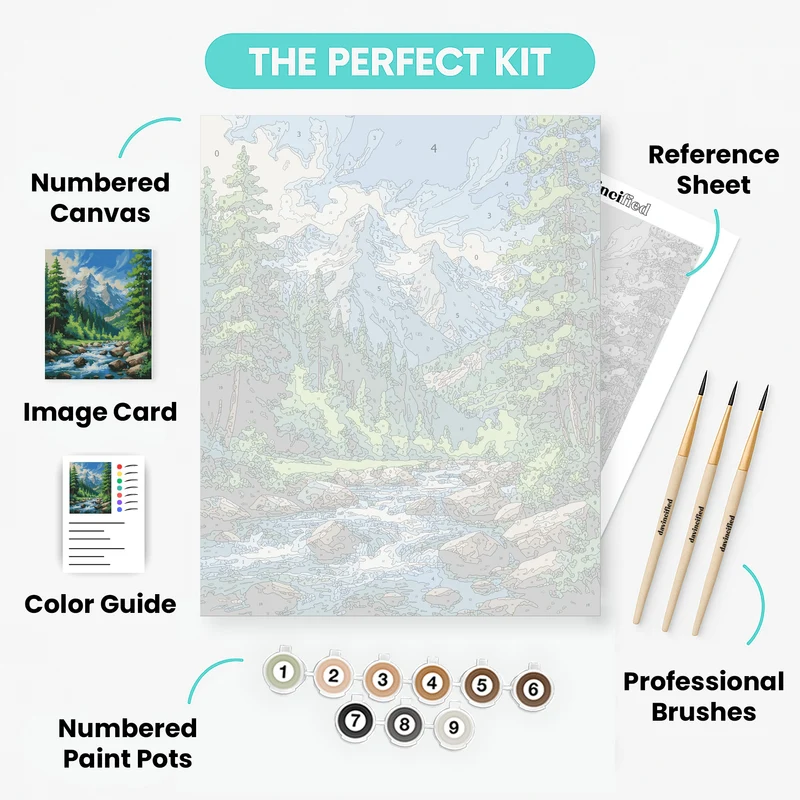 Mountain River Forest Landscape - Paint by Numbers Kit