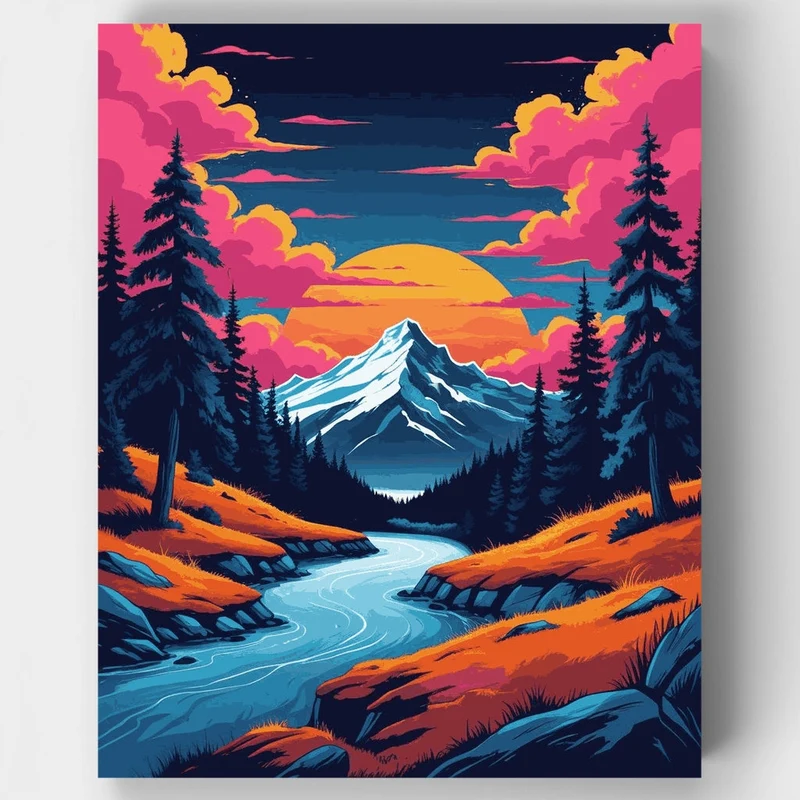 Mountain Wilderness Sunset River - Paint by Numbers Kit