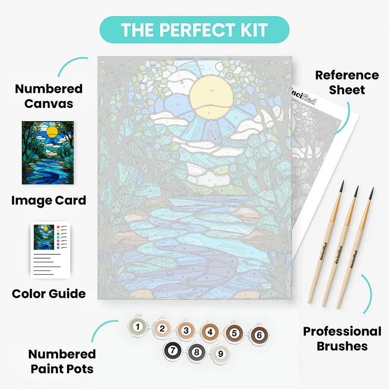 Stained Glass River Landscape - Paint by Numbers Kit